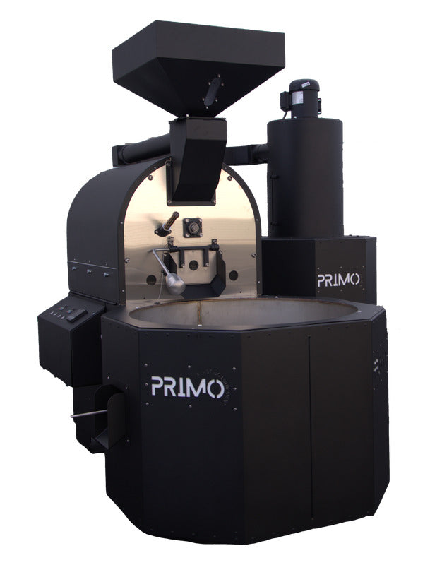 Primo XR-30 commercial coffee roaster, front three-quarter view
